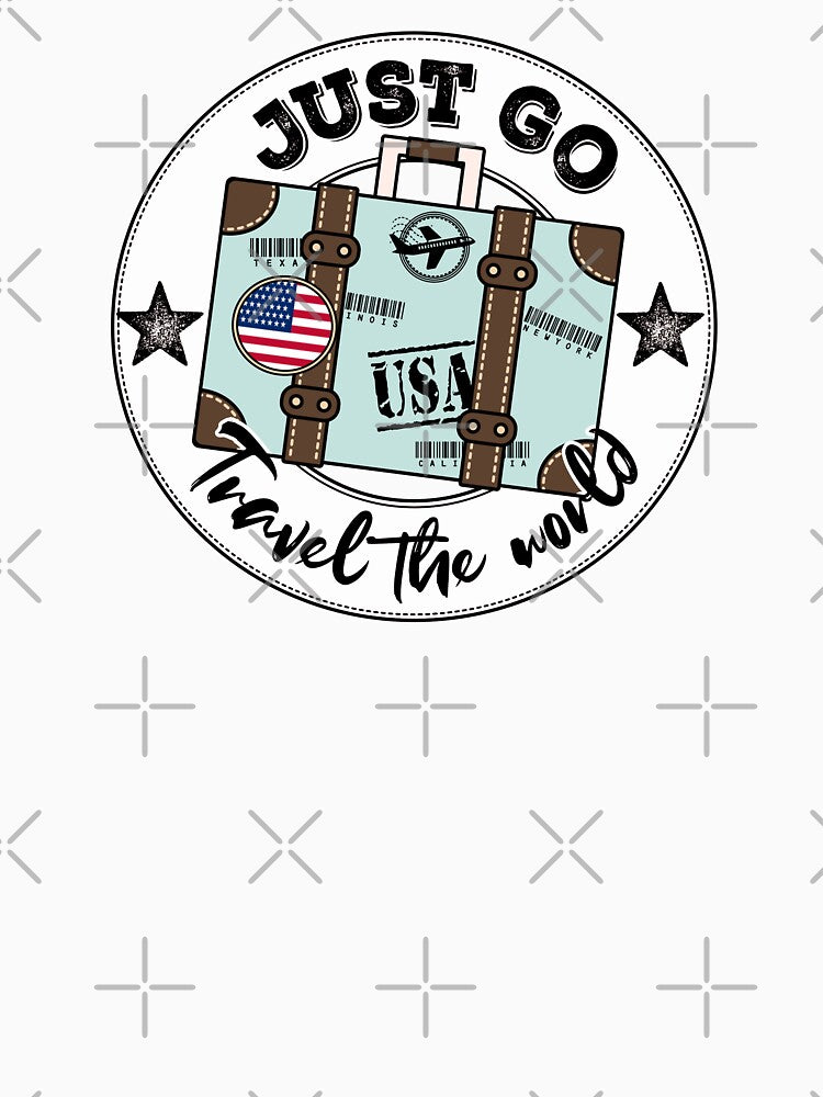 Vintage Suitcase Just Go Travel The World USA flag by JooArtPrints  ★★★★★ T-Shirts, Hoodie, Sweatshirt (Image 3)