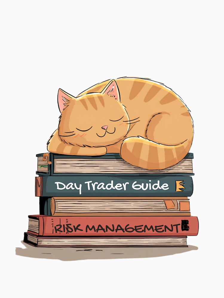 Sleepy Orange Cat Trader – Funny Day Trading Cartoon Design by Kovrika