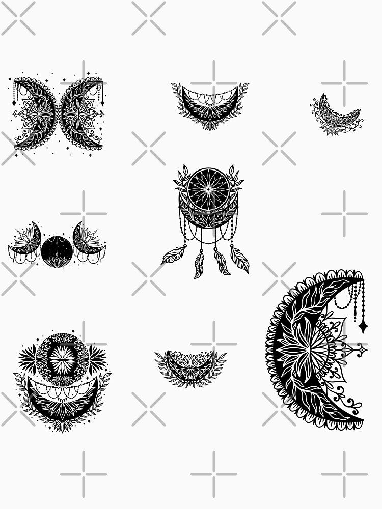 Black Floral Crescent Moon Sticker Sheet, Moon Wildflowers, Moon Mandala by Black11Flamingo T-Shirts, Hoodie,... (Image 3)