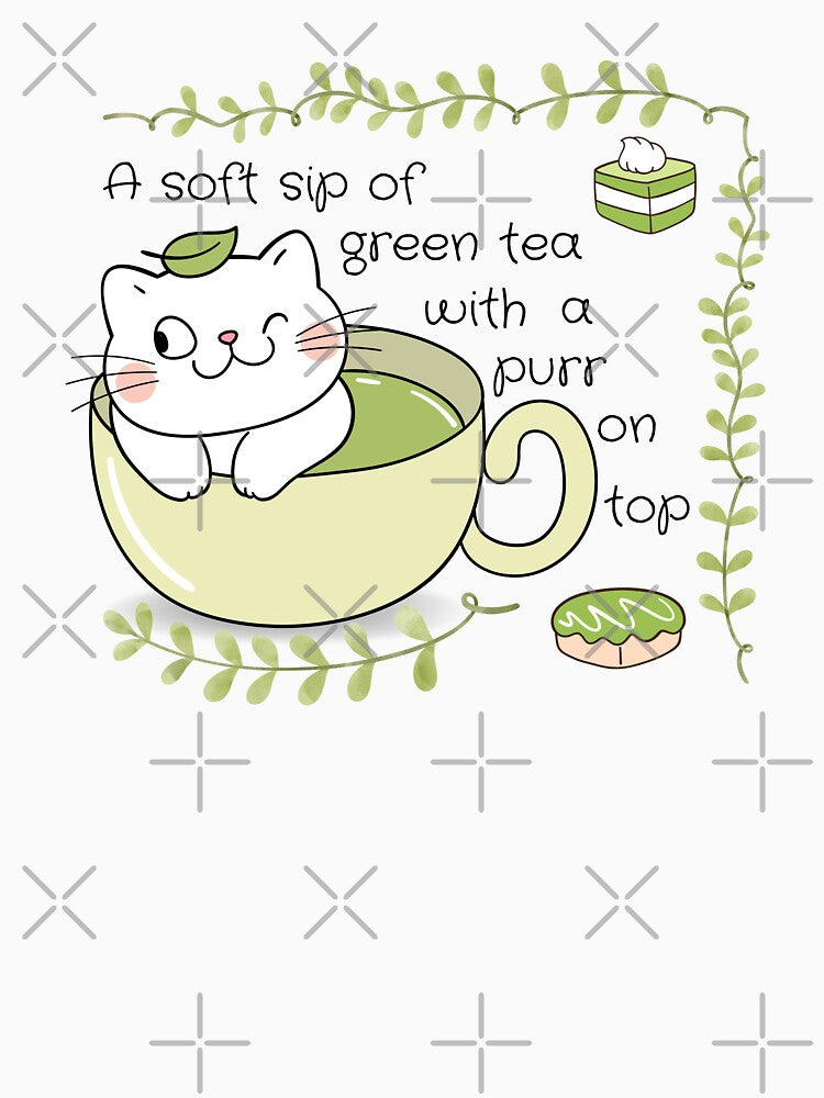 Cute Matcha Cat in Teacup – “A Soft Sip of Green Tea with a Purr on Top” – Kawaii Tea Lover Design by... (Image 3)