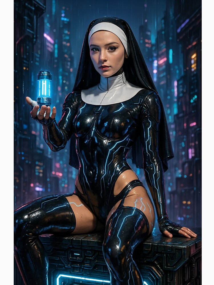 Nun in tech suit offers glowing vial generously by CathryneDelamort