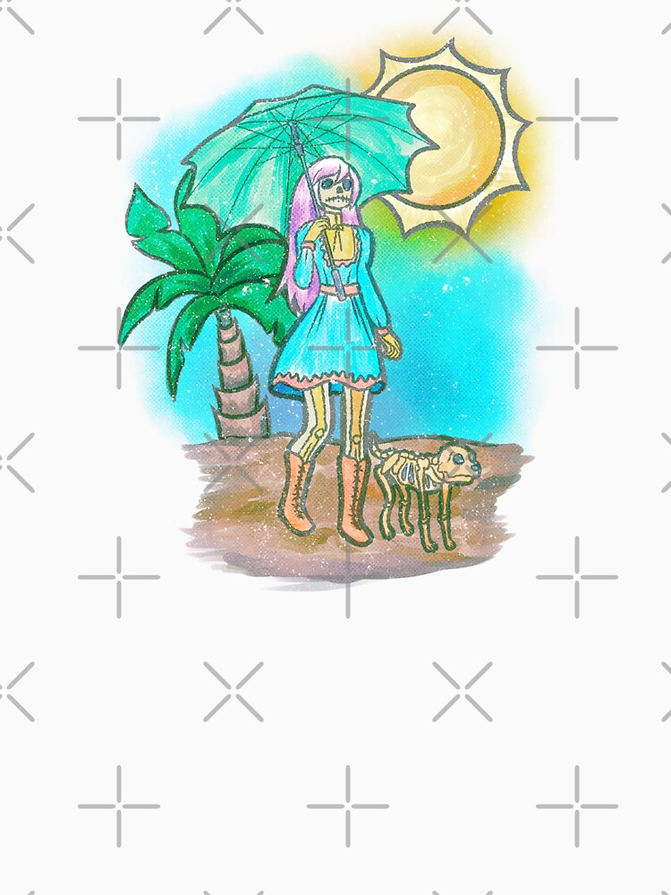 Vintage, Pastel, Kawaii, Goth Girl with Skeleton Goth Dog and Parasol by madtoyman