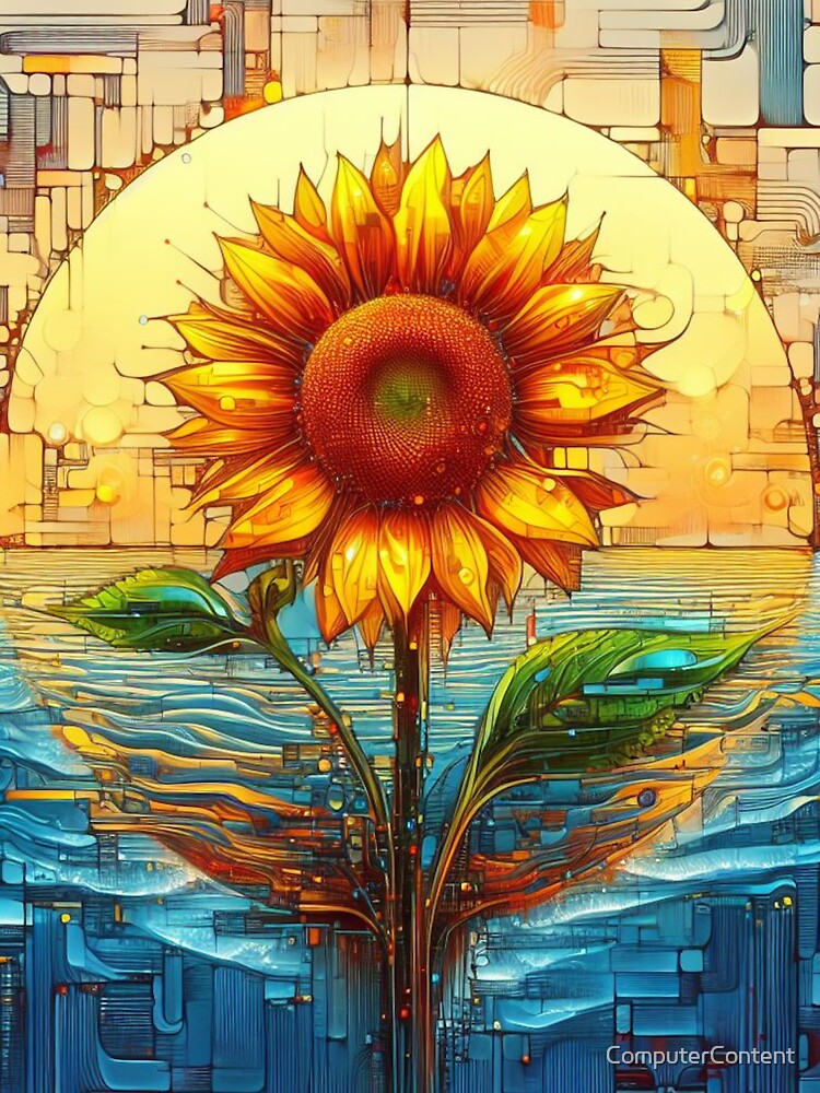 Sunflower in Water, Cybernetic Art by ComputerContent T-Shirts, Hoodie, Sweatshirt | BlankRebels.com (Image 3)