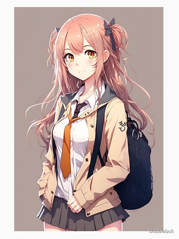Anime Girl Cute Student Sexy with Backpack by Bubblebuk