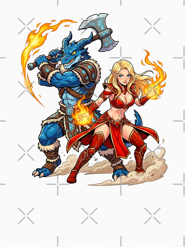 Might and Magic: Dragonborn Barbarian & Elven Sorceress by SkinnyFlatWhite T-Shirts, Hoodie, Sweatshirt (Image 3)