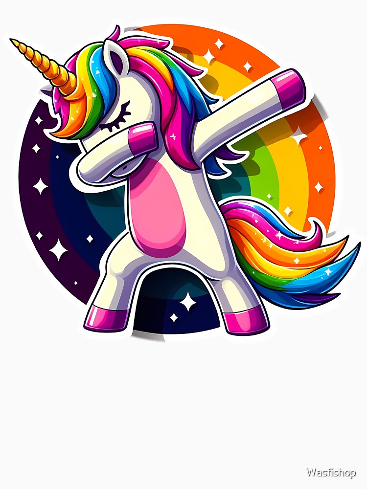 Dabbing Unicorn Rainbow Art | Cute Magical Unicorn Design by Wasfishop T-Shirts, Hoodie, Sweatshirt (Image 3)