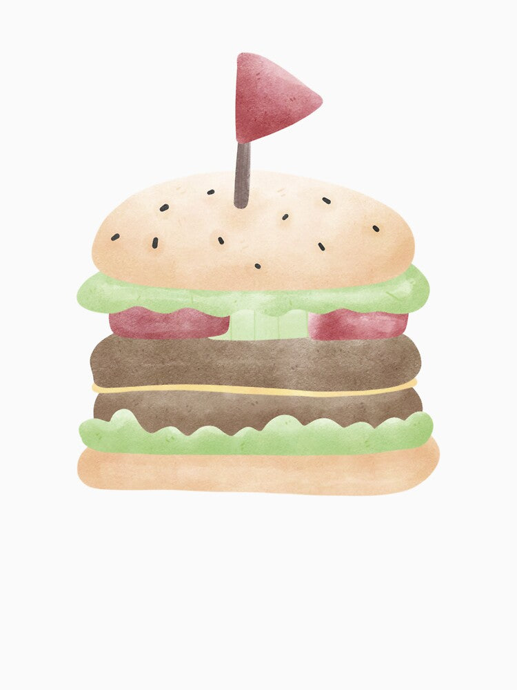 Cute Watercolor Hamburger Illustration | Kawaii Food Art by inelistudio T-Shirts, Hoodie, Sweatshirt (Image 3)
