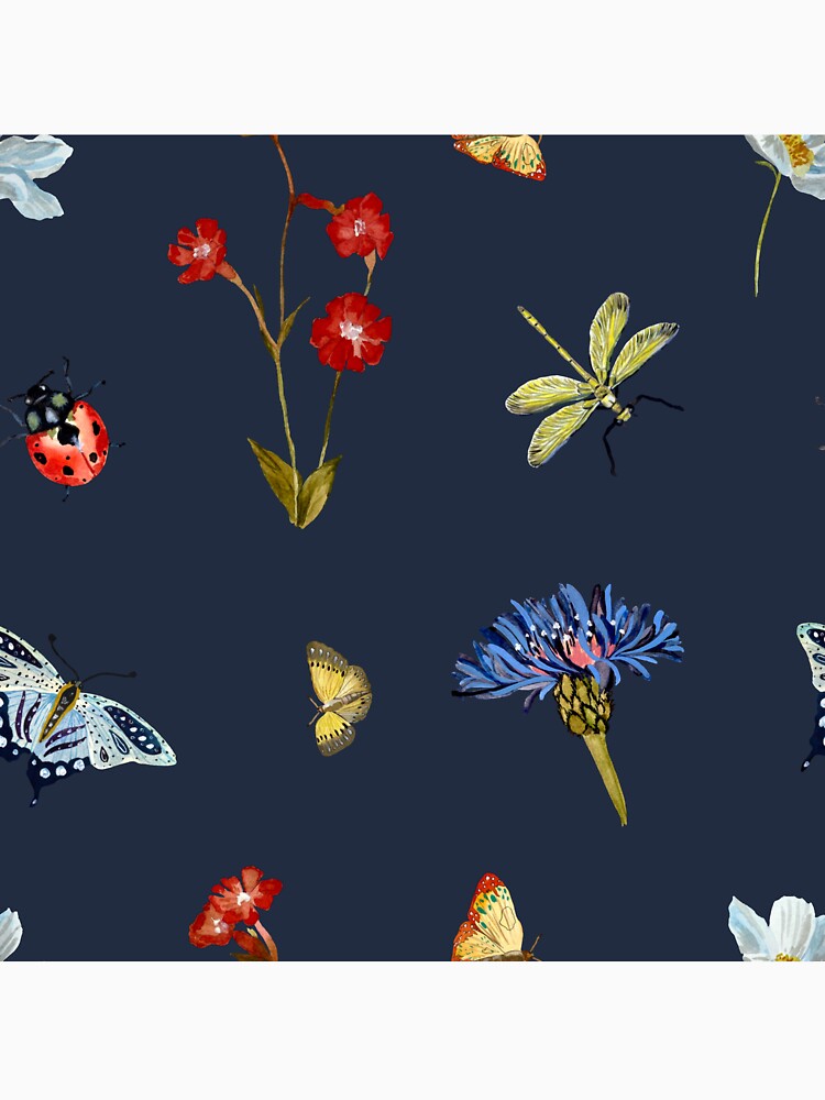 Insect flower daisy colorful pattern a watercolor indigo by Yana Mustafina | Boho Soulful Designs T-Shirts,... (Image 3)