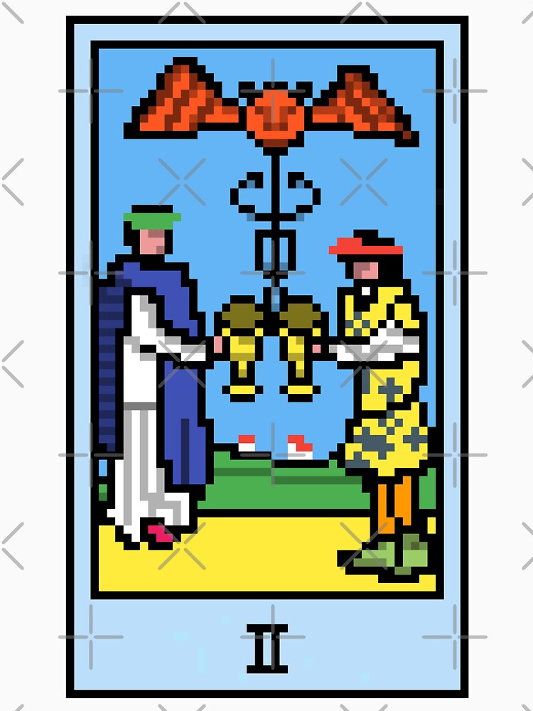 Wait, is this pixel art tarot? Yellow - Minor Arcana 'Two of Cups' (Design for T-shirt, stickers and other... (Image 3)