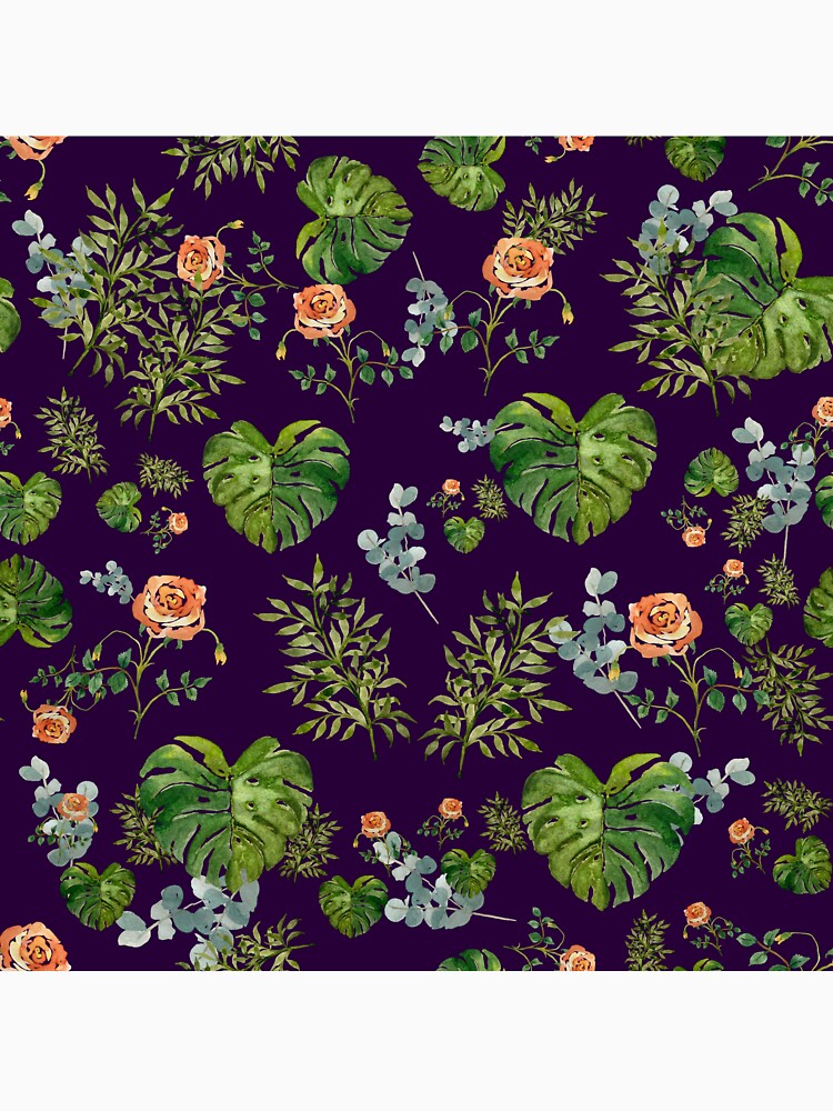 Rose flower palm leaf branch pattern watercolor violet by Yana Mustafina | Boho Soulful Designs T-Shirts,... (Image 3)