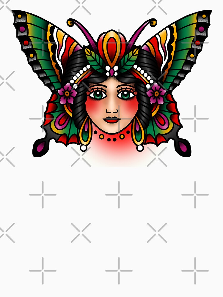 Traditional Butterfly Tattoo Style Pretty Face by 1nkbrand T-Shirts, Hoodie, Sweatshirt | BlankRebels.com (Image 3)