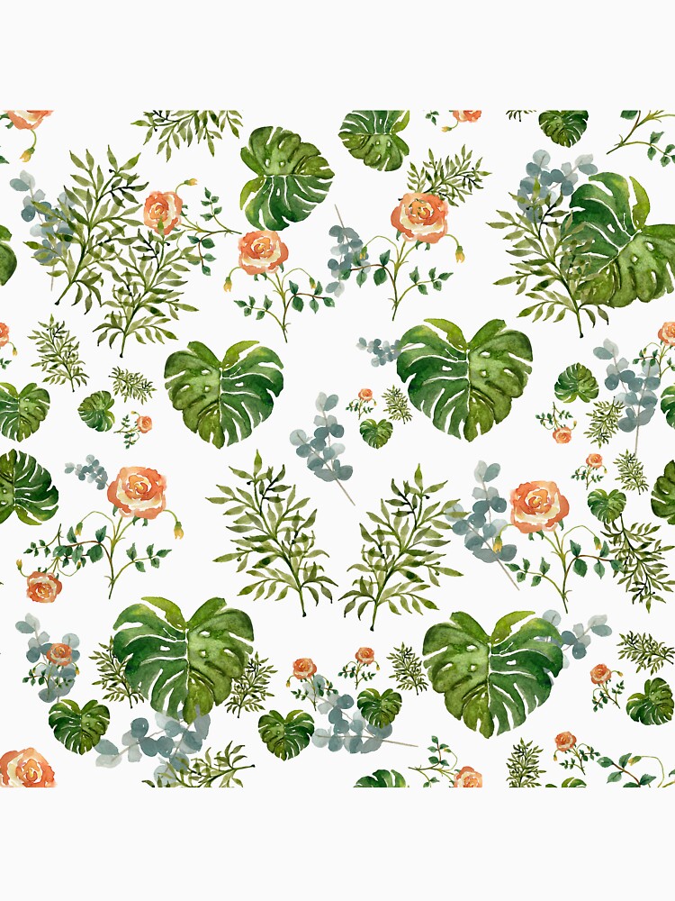 Rose flower palm leaf branch pattern watercolor by Yana Mustafina | Boho Soulful Designs T-Shirts, Hoodie,... (Image 3)