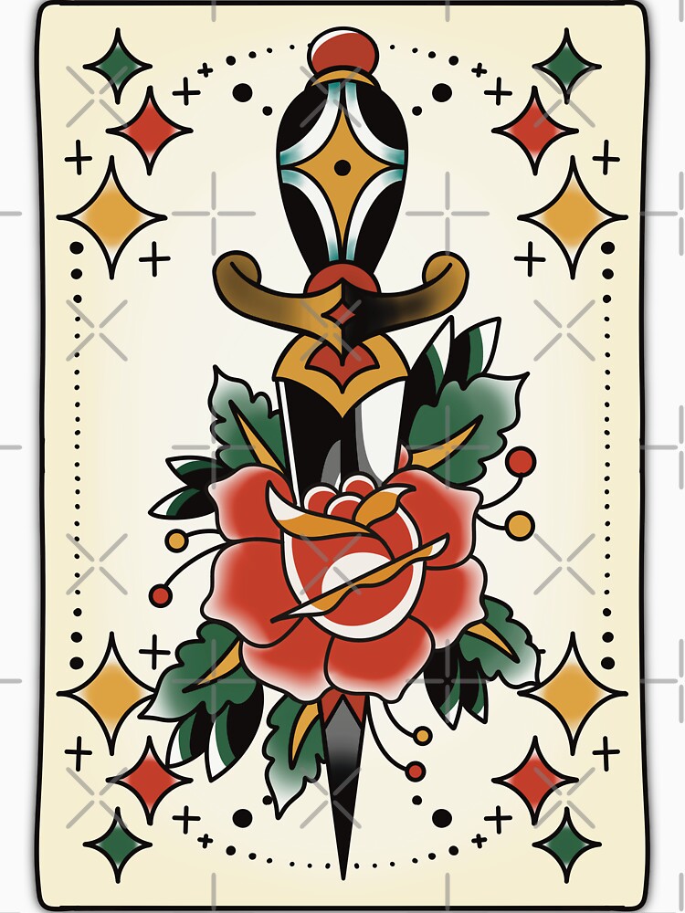 Trad tat style dagger and rose card by Wakeandmake1 T-Shirts, Hoodie, Sweatshirt | BlankRebels.com (Image 3)