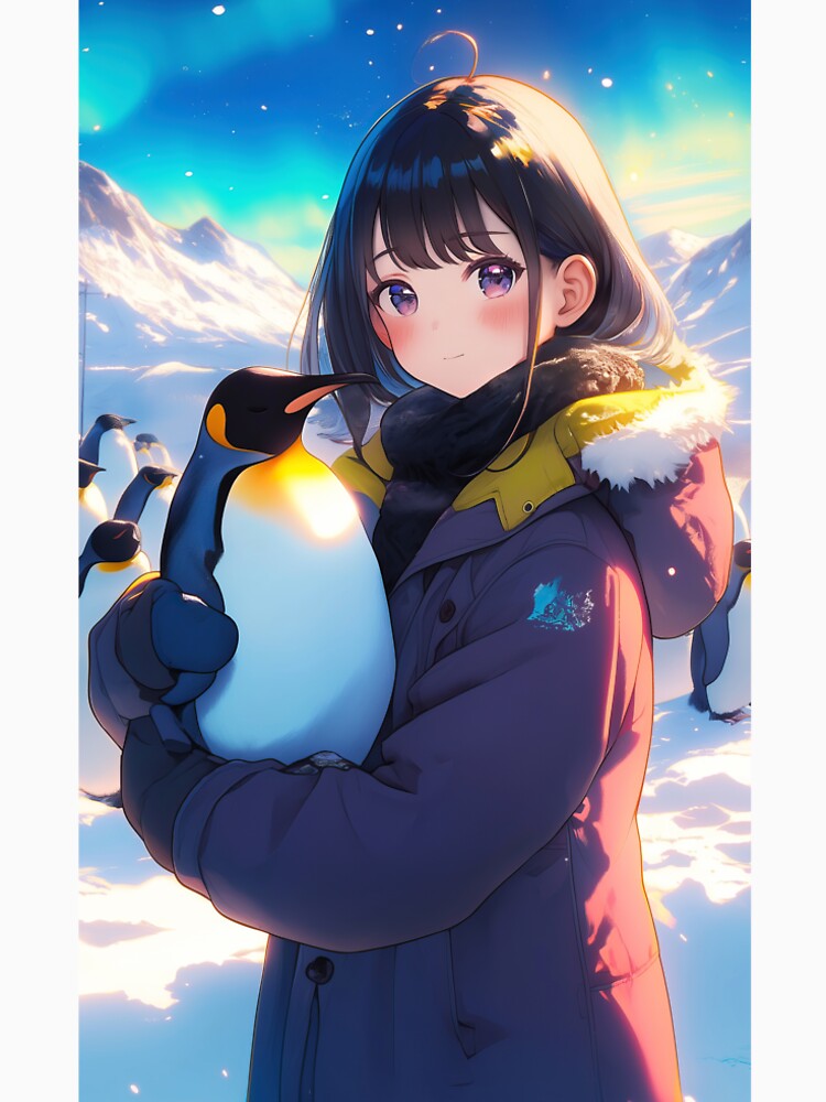 Manga winter girl with penguins by TheArtistOf2022
