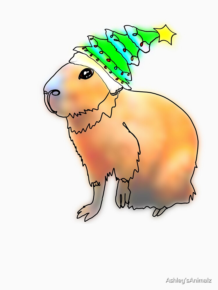 Capybara Wearing a Christmas Tree Hat –animalzinhats by Ashley’sAnimalz T-Shirts, Hoodie, Sweatshirt (Image 3)