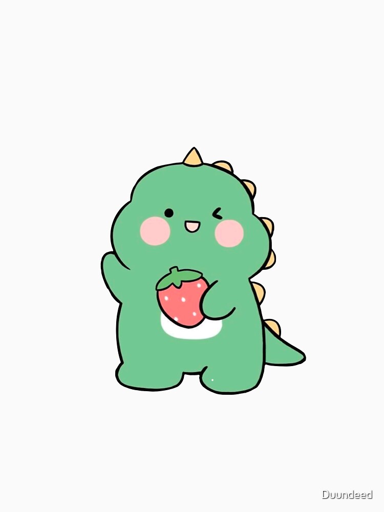 Cute Dinosaur with a Strawberry, Dinosaur Drawing, Cute Dino Doodle by Duundeed T-Shirts, Hoodie, Sweatshirt (Image 3)