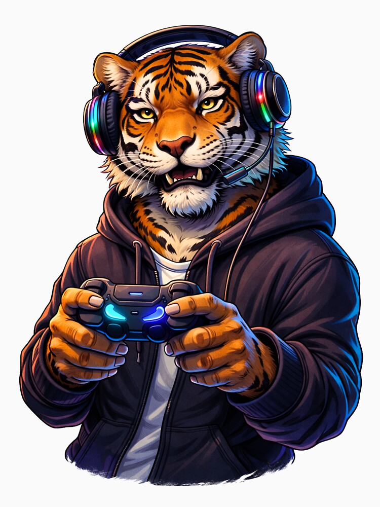Gamer Tiger with Controller – Neon Late Night Gaming Lifestyle Animal Art by ColorSplash123 T-Shirts, Hoodie,... (Image 3)