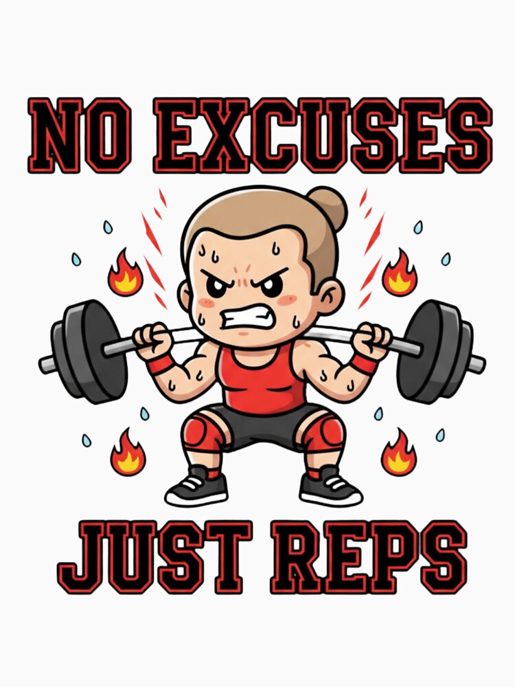 No Excuses Just Reps Gym Motivation Cartoon | Hardcore Fitness Workout Illustration for Digital Products by... (Image 3)
