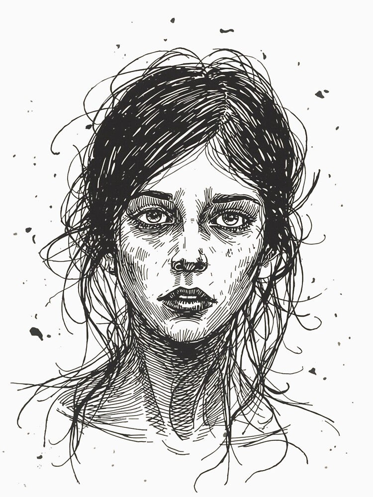 Dark Emotional Portrait Sketch | Expressive Line Art Illustration by SoSpecialStore T-Shirts, Hoodie, Sweatshirt (Image 3)