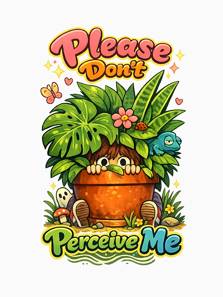 Please Don’t Perceive Me – Introvert Plant Hiding Meme Illustration by StrayaDesign T-Shirts, Hoodie, Sweatshirt (Image 3)