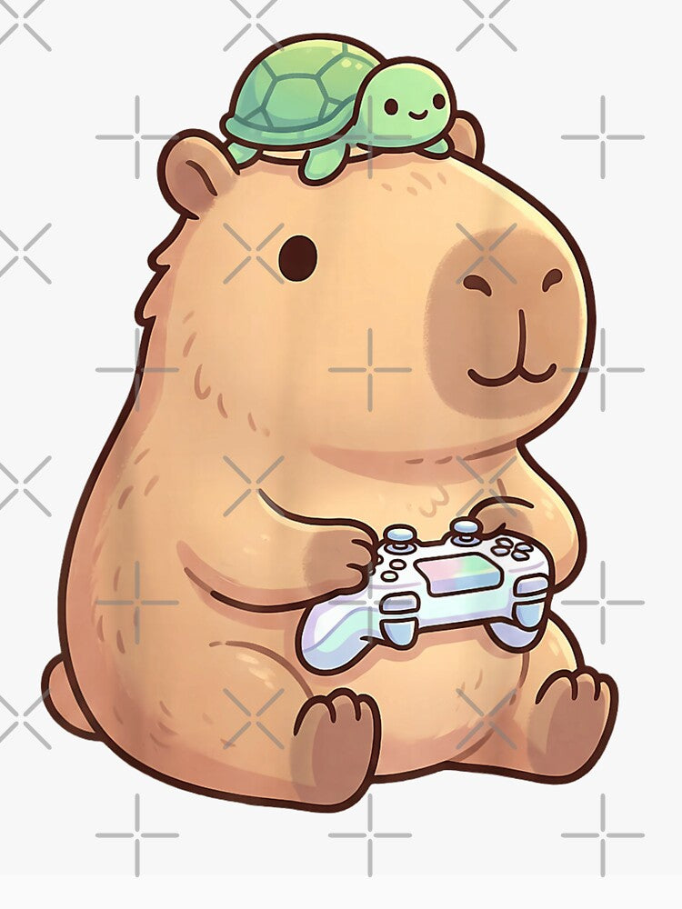 Cute Kawaii Capybara Gamer With Baby Turtle Controller Video Game Art by Phil Ben T-Shirts, Hoodie, Sweatshirt (Image 3)