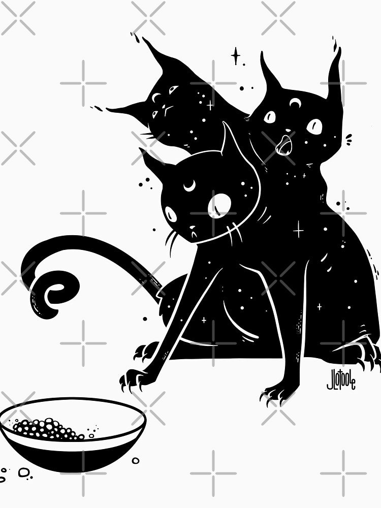 Creepy Cute Three Headed Black Cat Artwork by cellsdividing