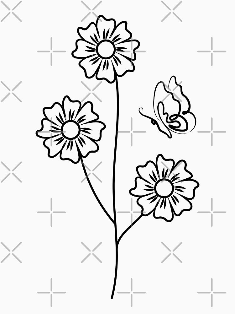 Flowers and a butterfly | One Line Drawing | One Line Art | Minimal | Minimalist by One-Line-Artist T-Shirts,... (Image 3)