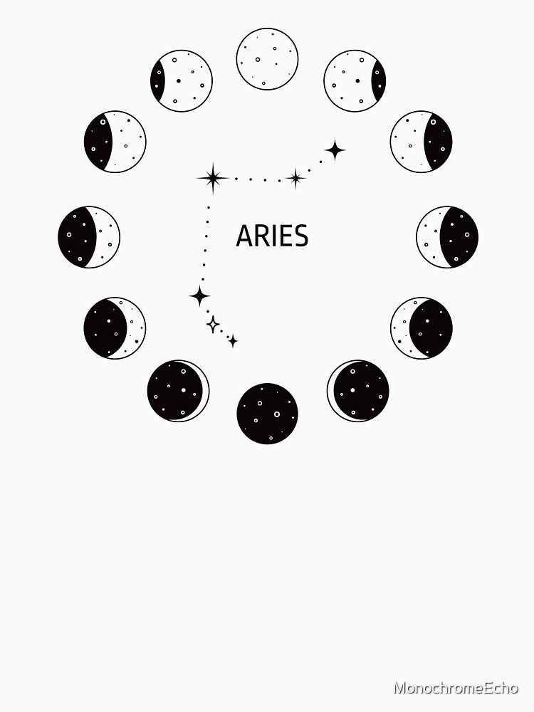 Moon phases and zodiac constellation Aries by MonochromeEcho T-Shirts, Hoodie, Sweatshirt | BlankRebels.com (Image 3)