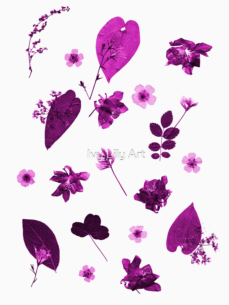 Purple Floral Pattern Pressed Flowers and Leaves by Ivy Lily Art T-Shirts, Hoodie, Sweatshirt | BlankRebels.com (Image 3)