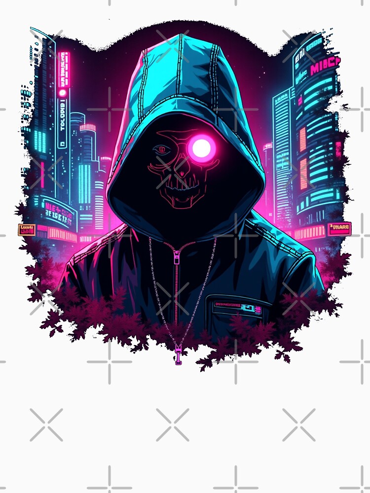 Cyberpunk Skull Hacker T-Shirt – Futuristic Neon Streetwear by Madustoks Hoodie, Sweatshirt | BlankRebels.com (Image 3)