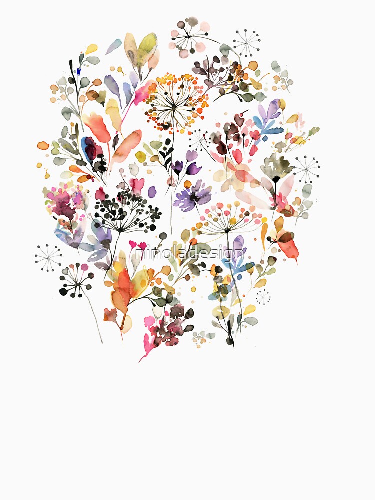 Wild Flowers and Plants Watercolor - Wild Nature Botanical Print by ninoladesign T-Shirts, Hoodie, Sweatshirt (Image 3)