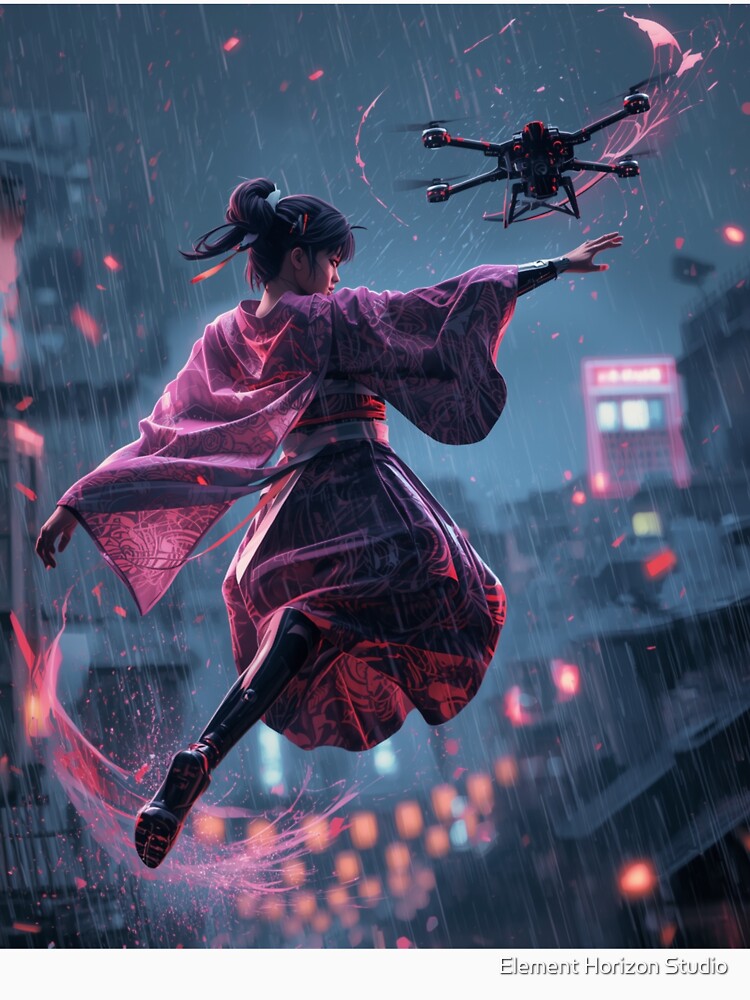 Neo-Edo Cyberpunk Dancer in the Rain by Element Horizon Studio T-Shirts, Hoodie, Sweatshirt | BlankRebels.com (Image 3)