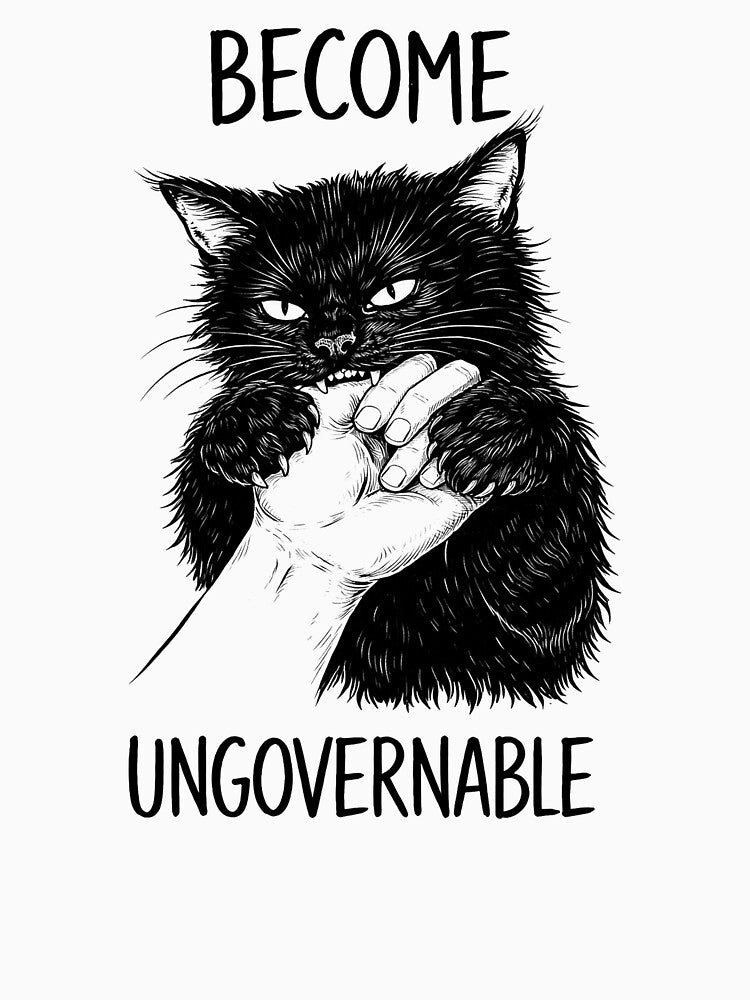 Become Ungovernable - Black Cat Biting Hand Funny Meme by Kladhadredo