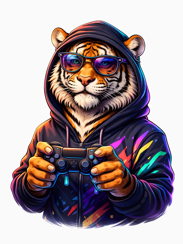 Cool Gamer Tiger with Controller – Neon Gaming Lifestyle Animal Art by ColorSplash123 T-Shirts, Hoodie, Sweatshirt (Image 3)