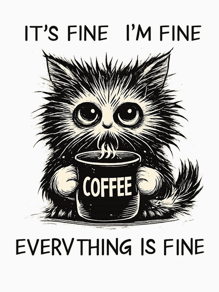 Funny Coffee Cat With Burnout Vibes – Everything Is Fine Design by TeeSpectrume T-Shirts, Hoodie, Sweatshirt (Image 3)