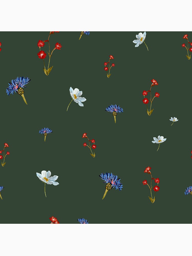 Flower blue red daisy seamless watercolor cold green by Yana Mustafina | Boho Soulful Designs T-Shirts, Hoodie,... (Image 3)