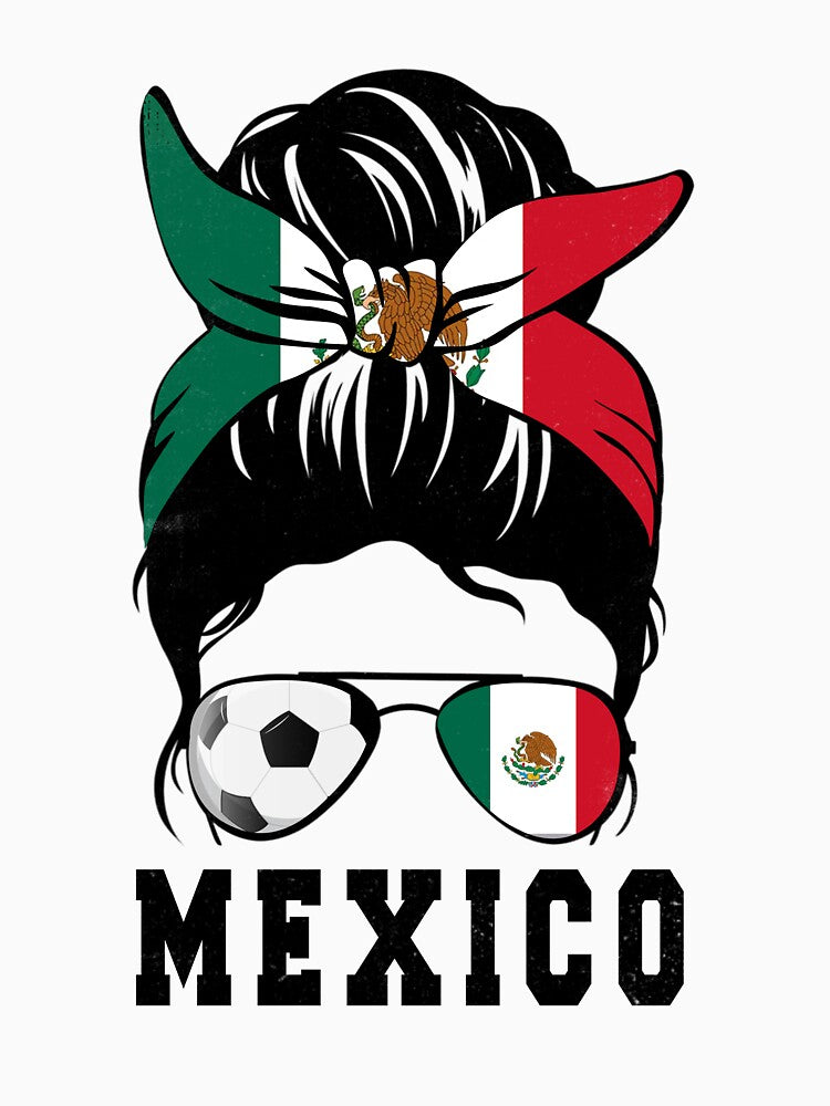 Mexico Soccer Girl Mom Messy Bun Flag Football Fan by JonCook94