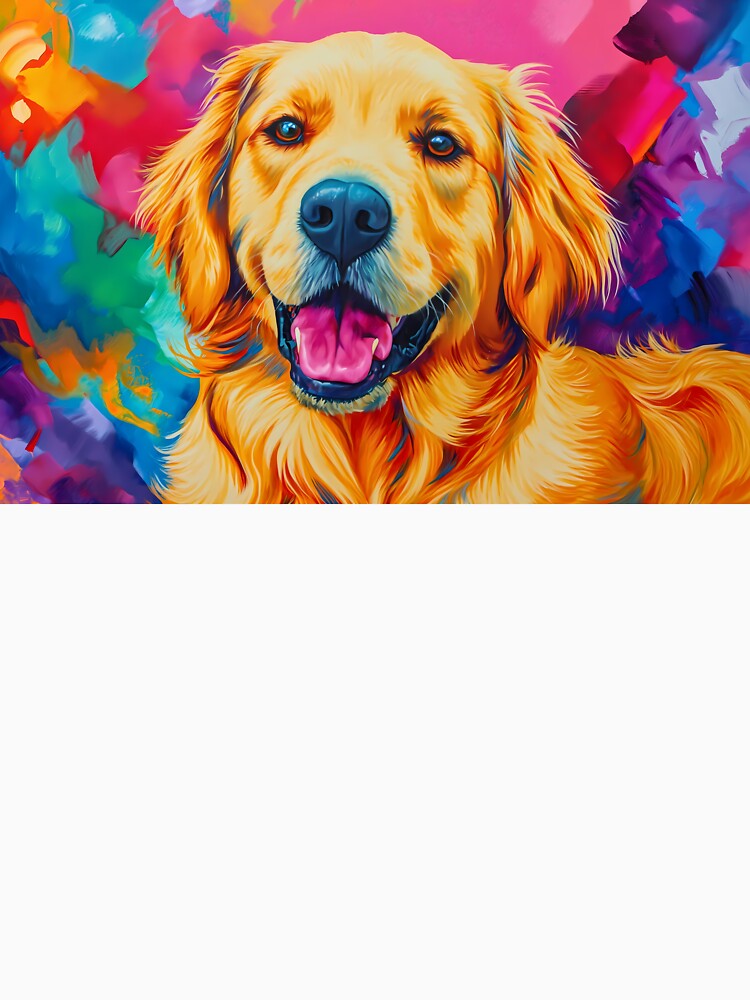 Golden retriever pet dog colorful painting artwork, smile on his face, portrait art by PictureUp T-Shirts,... (Image 3)