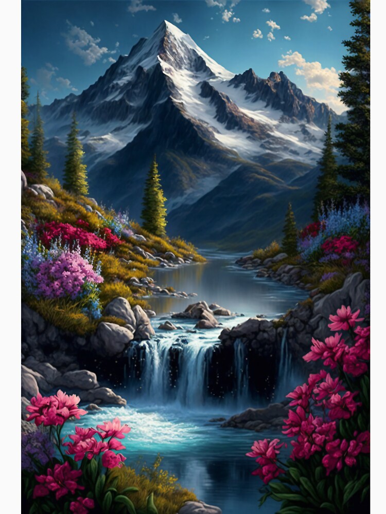 Flowery mountain with running waterfall by Dannypryce T-Shirts, Hoodie, Sweatshirt | BlankRebels.com (Image 3)