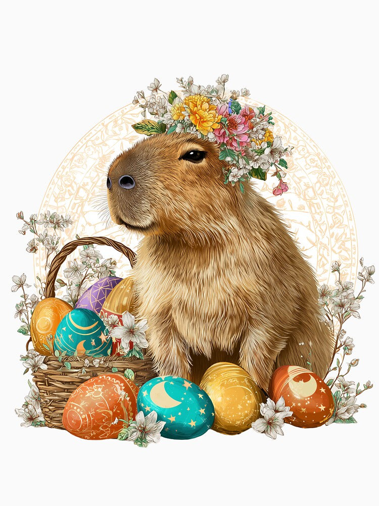 Floral Capybara Easter Celebration - Spring Meadow Fantasy Art by Hakubiya T-Shirts, Hoodie, Sweatshirt (Image 3)