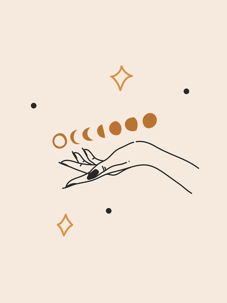 Graphic illustration with boho moon phase and female hand,magic line art by Anastasy-Helter T-Shirts, Hoodie,... (Image 2)