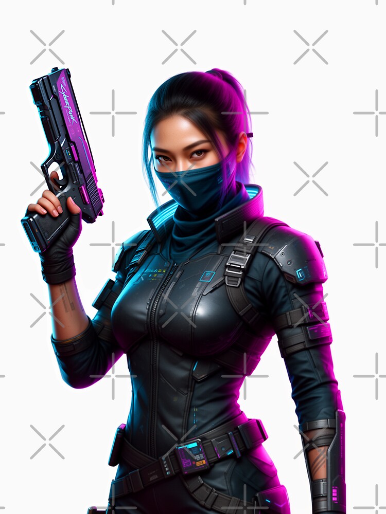 Female Cyberpunk Ninja holding up a handgun by aykiradesigns T-Shirts, Hoodie, Sweatshirt | BlankRebels.com (Image 3)