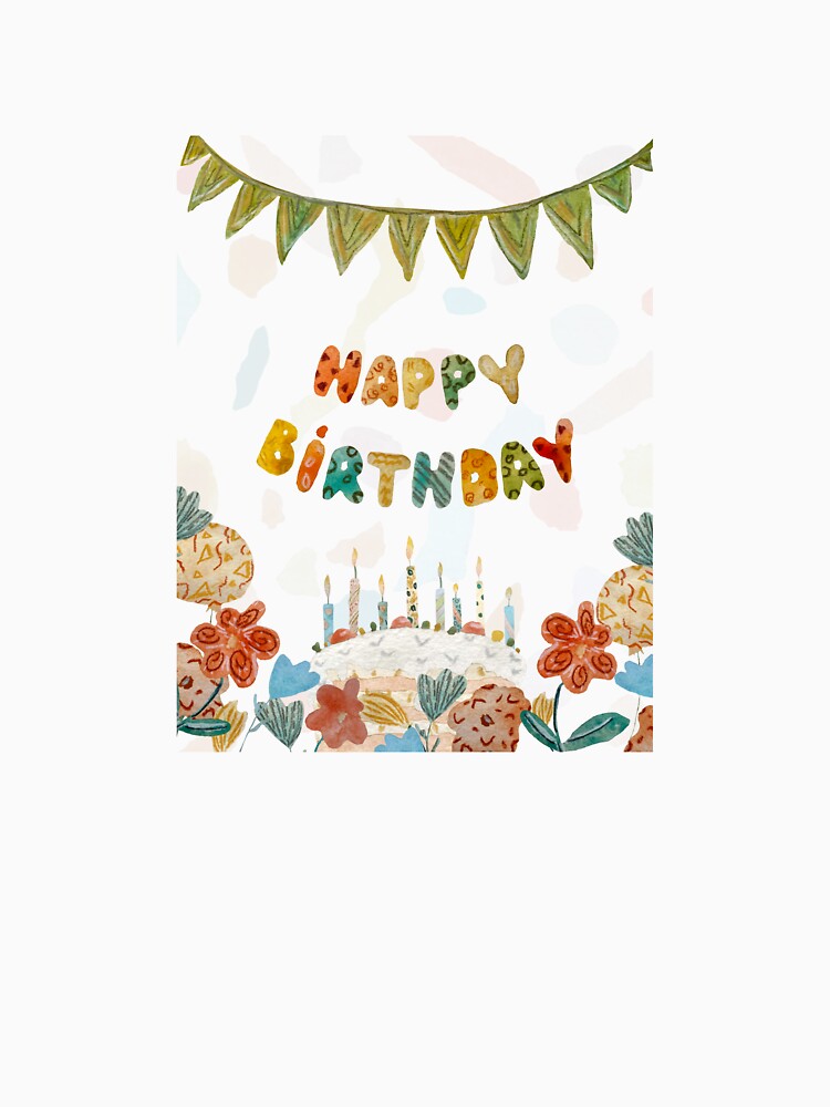 Card happy birthday letters flag flower watercolor by Yana Mustafina | Boho Soulful Designs T-Shirts, Hoodie,... (Image 3)