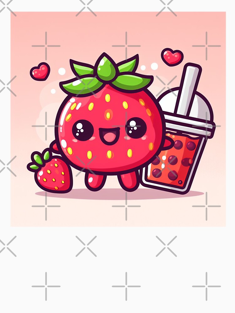 Cute little kawaii strawberry with a strawberry bubble tea drink by SaraDatCool T-Shirts, Hoodie, Sweatshirt (Image 3)