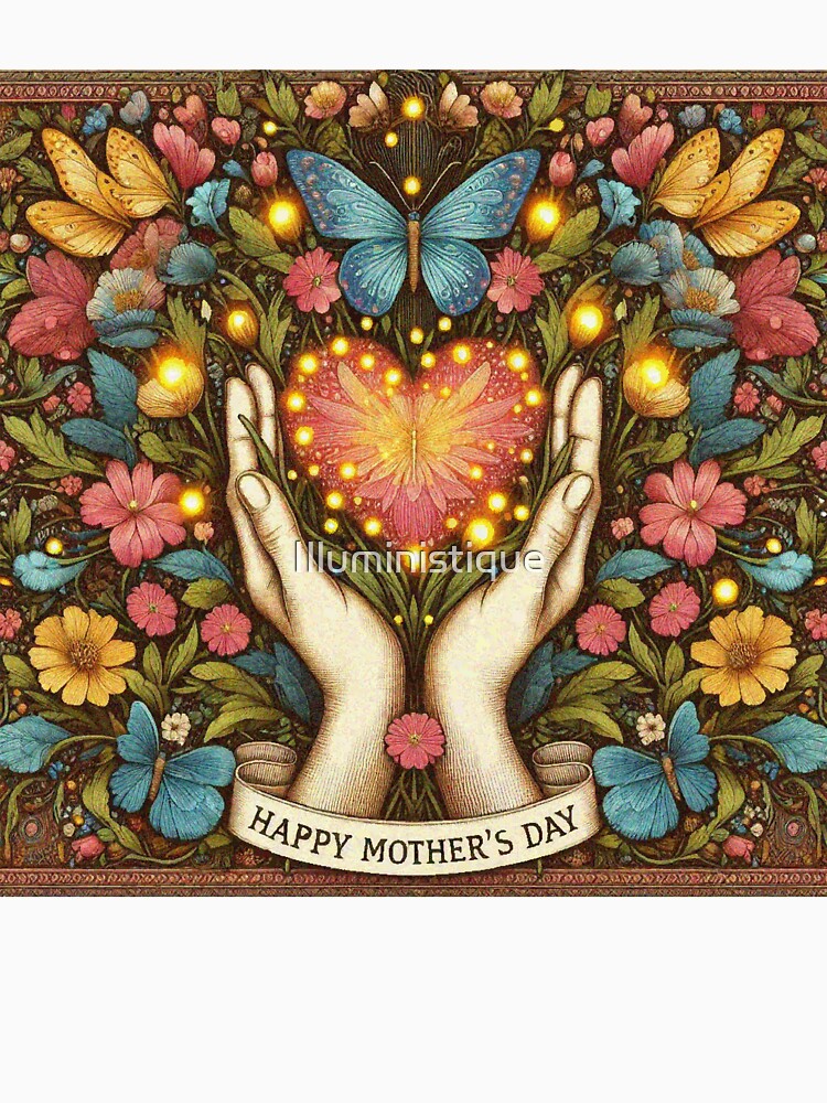 Shining Heart of A Mother. Mothers day gift floral flowers butterflies by Illuministique T-Shirts, Hoodie,... (Image 3)