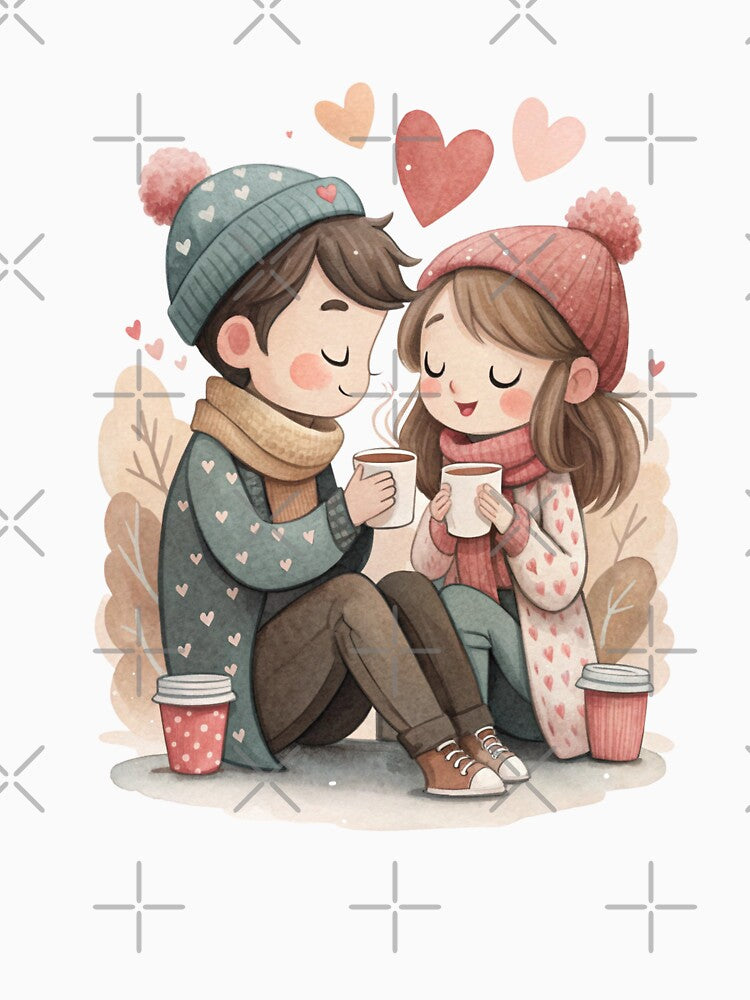 Cute Lovers With Coffee Valentine Cozy Couple Illustration by Lulunza T-Shirts, Hoodie, Sweatshirt (Image 3)