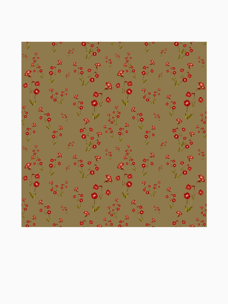 Flower red pattern a cute watercolor illustration khaki by Yana Mustafina | Boho Soulful Designs T-Shirts,... (Image 3)