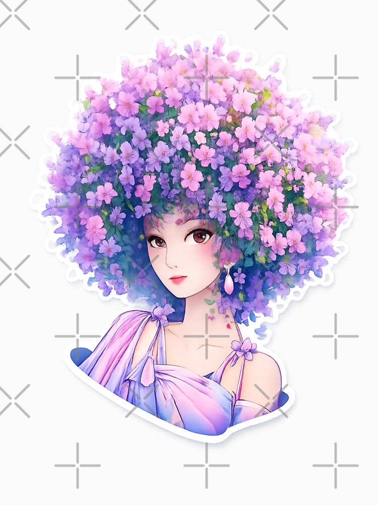 3D Floral Girl Sticker | Cute Pastel Flower Hair Aesthetic | Pretty Pop-Out Art by Gurjeetpixelart T-Shirts,... (Image 3)