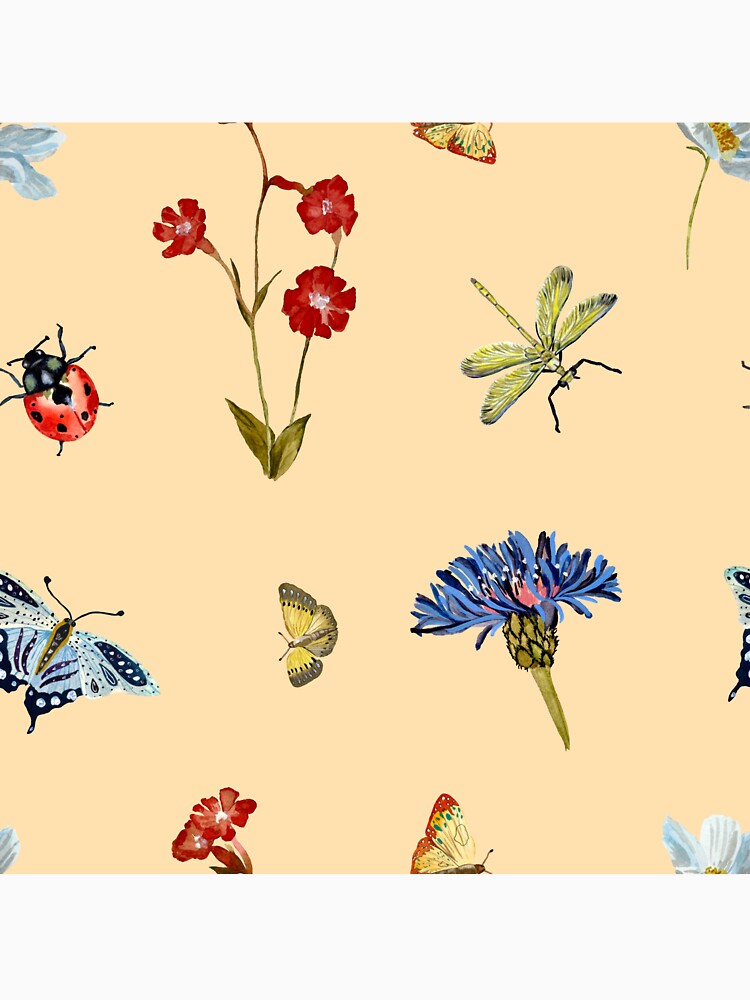 Insect flower daisy colorful pattern a watercolor peach by Yana Mustafina | Boho Soulful Designs T-Shirts,... (Image 3)