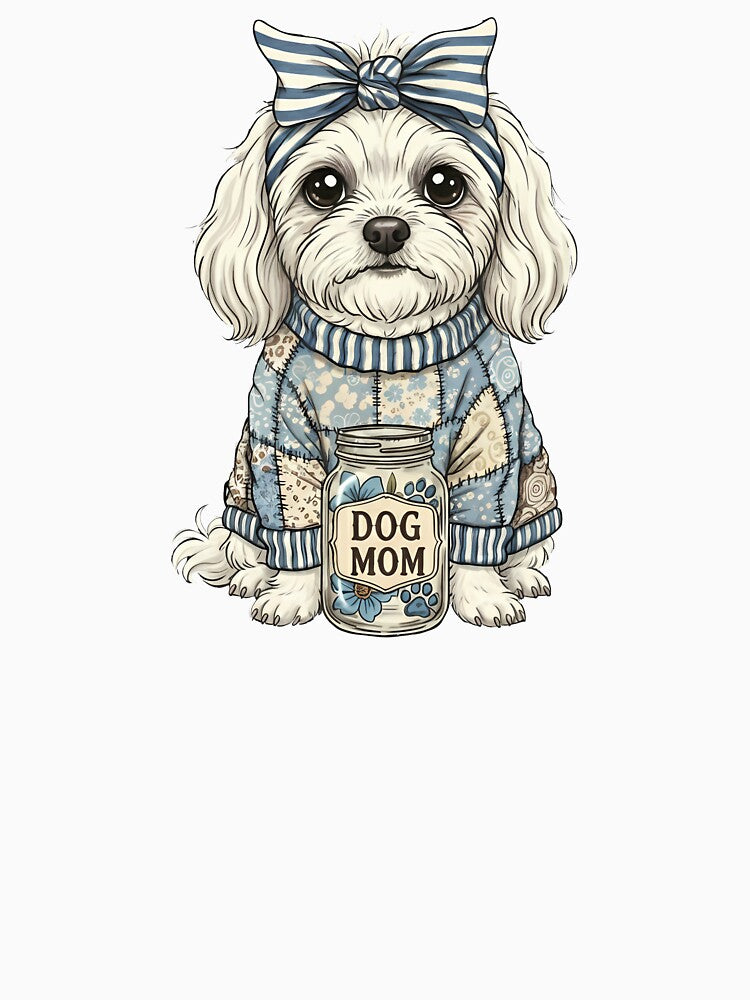 Cute Maltese Dog Mom – Adorable Feminine Pet Lover Design in Blue Sweater by hn79 T-Shirts, Hoodie, Sweatshirt (Image 3)